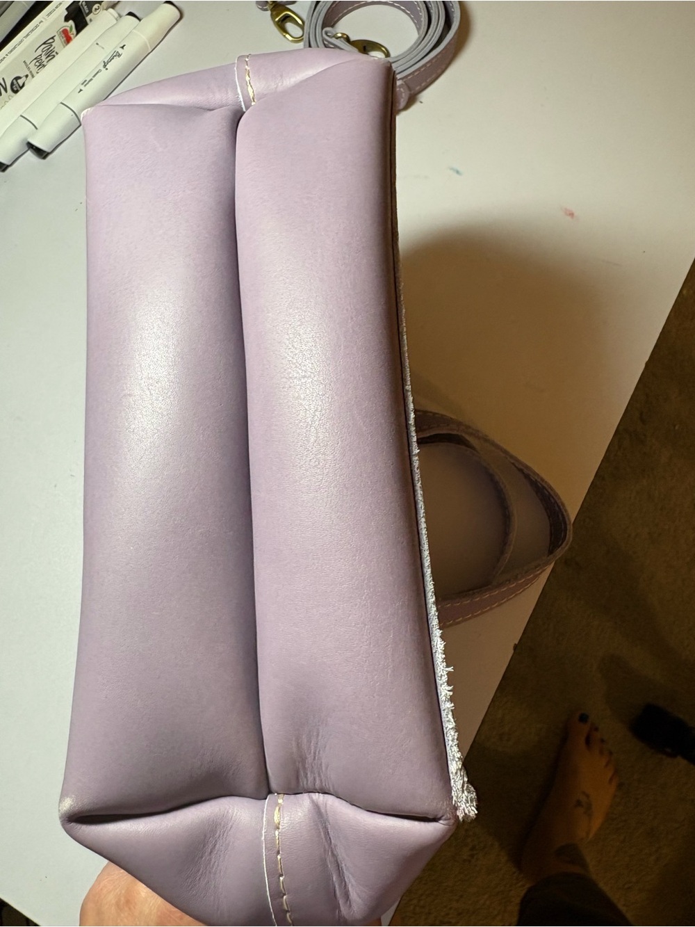 Portland Leather Mini Crossbody Purple Leather Tote Bag - Picture 5 of 8